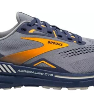 Brooks Adrenaline GTS running shoe in gray and blue.