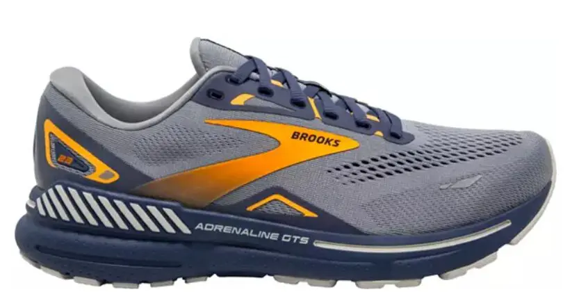 Brooks Adrenaline GTS running shoe in gray and blue.