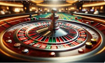 Close-up of a spinning roulette wheel.