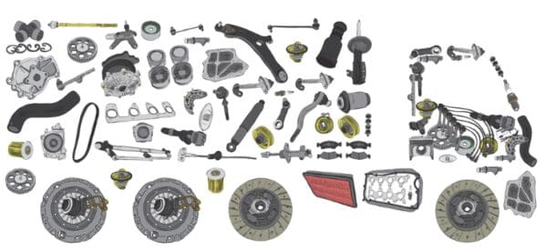 Diagram of car parts and accessories.