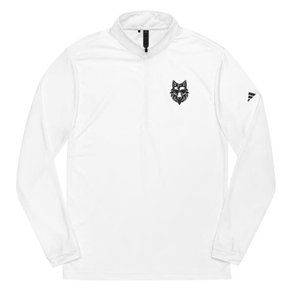 White long-sleeve shirt with wolf logo.