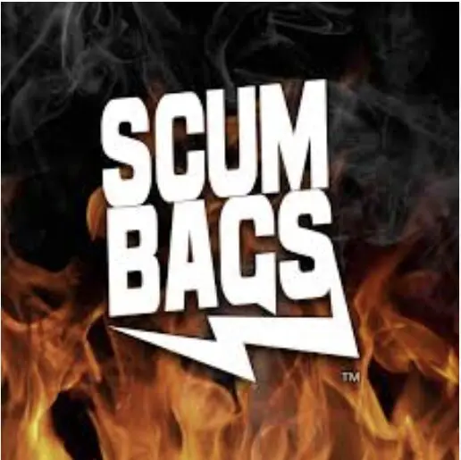 Scum Bags logo with fire flames.