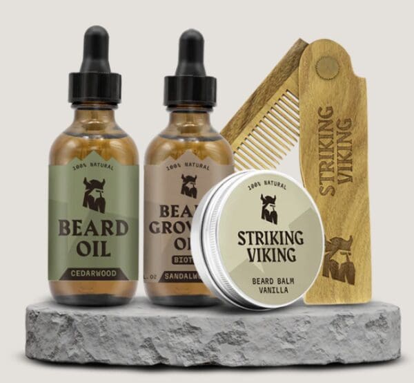 Beard oil, balm, and comb set.