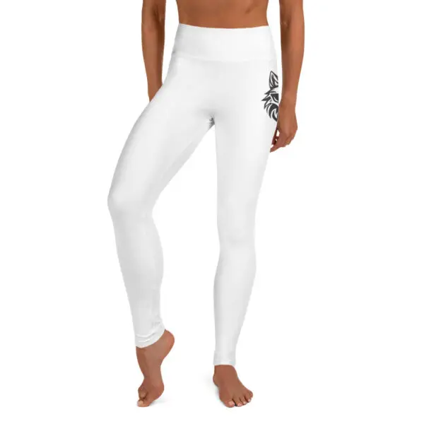 White yoga pants with wolf design.