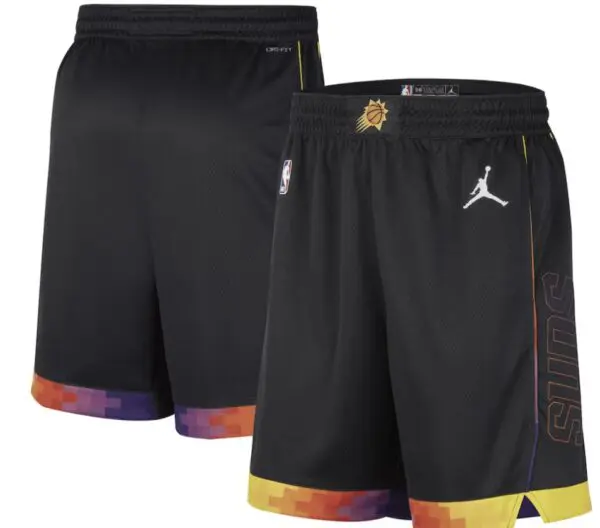 Black Phoenix Suns basketball shorts.